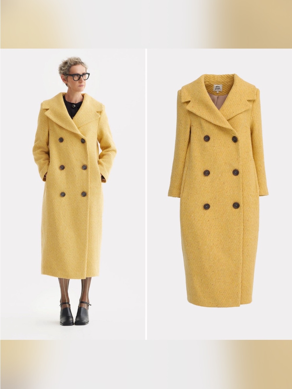 NWT Double-Breasted Yellow Wool-Blend Maxi Coat, size XL, MSRP 750$, oversized